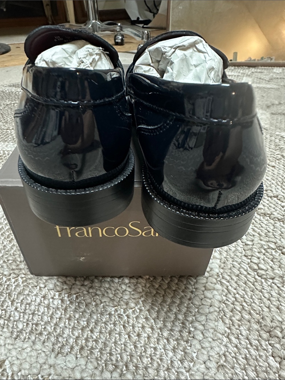 Franco Sarto Glossy Navy Penny Loafers - Picture 4 of 8